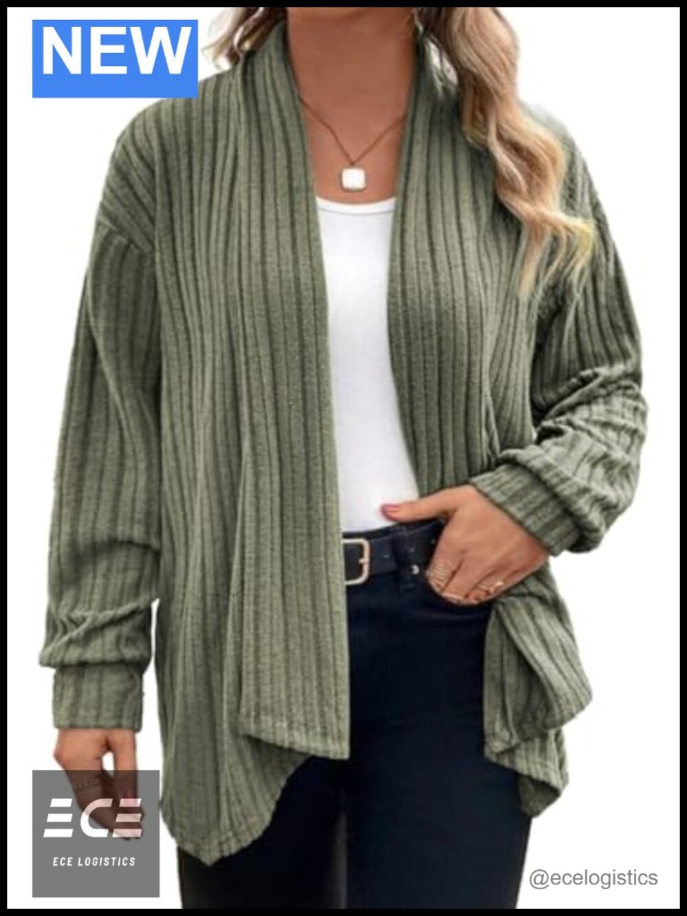 Plus Size Open Front Asymmetrical Hem Cardigan Long Sleeve Knit Sweater